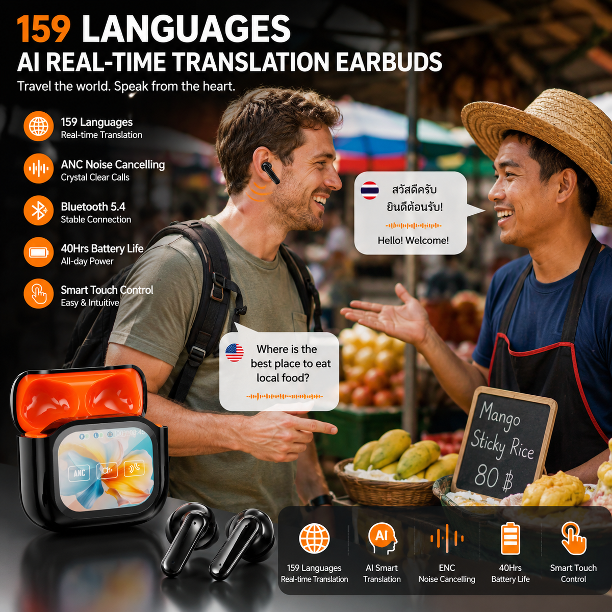 2026 New Bluetooth Wireless Noise-Canceling Translation Earbuds