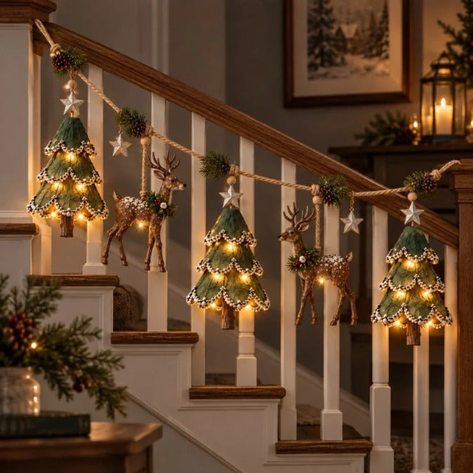 🎁🎄✨ Enchanted Lighted Woodland Christmas Garland