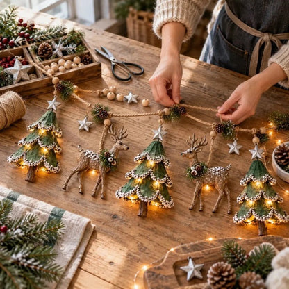 🎁🎄✨ Enchanted Lighted Woodland Christmas Garland
