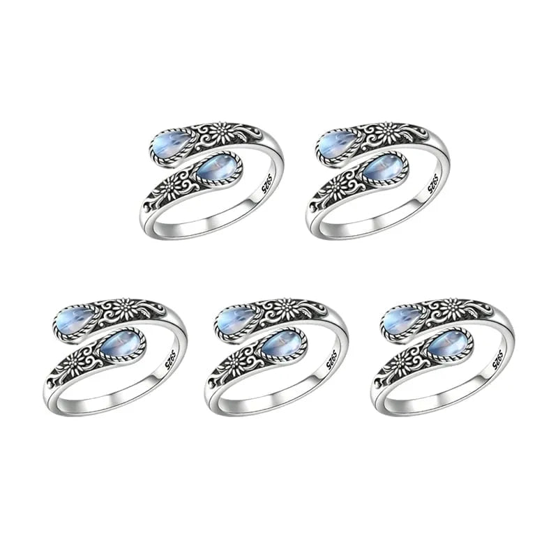 Moonstone Bloom Ring | Vintage Style • Adjustable Fit • Timeless Elegance