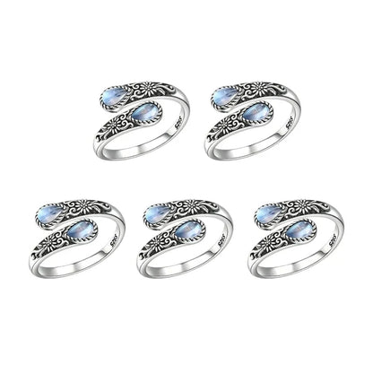 Moonstone Bloom Ring | Vintage Style • Adjustable Fit • Timeless Elegance