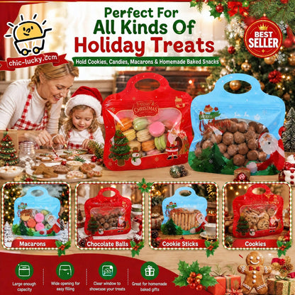 🎁Easy Fill, Easy Seal🎄 Festive Self-Seal Treat Bags – Santa & Snowman Print 💖 Resealable, Food-Safe & Perfect for Cookies, Chocolates & Little Gifts 🎅⛄