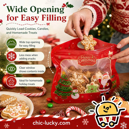 🎁Easy Fill, Easy Seal🎄 Festive Self-Seal Treat Bags – Santa & Snowman Print 💖 Resealable, Food-Safe & Perfect for Cookies, Chocolates & Little Gifts 🎅⛄