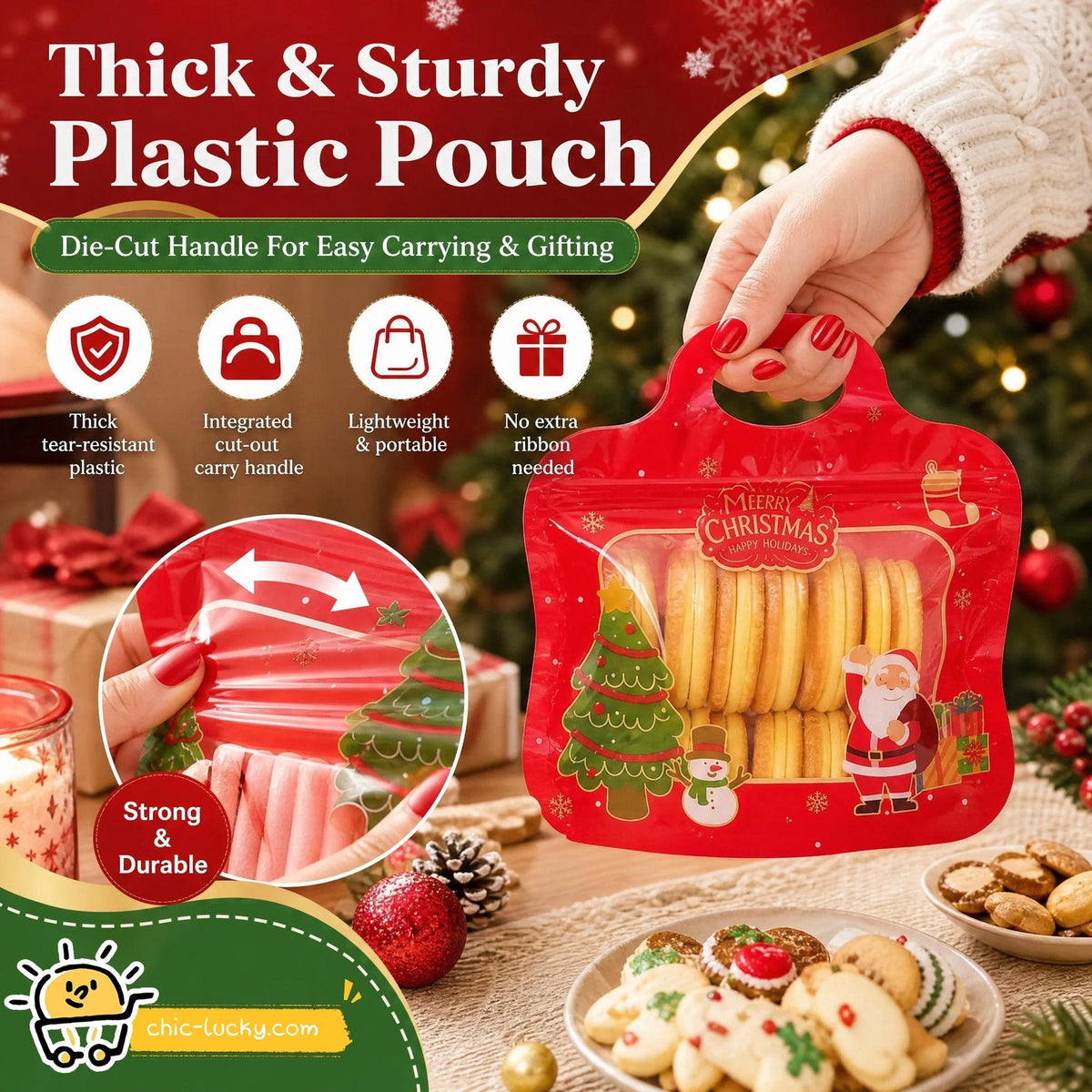 🎁Easy Fill, Easy Seal🎄 Festive Self-Seal Treat Bags – Santa & Snowman Print 💖 Resealable, Food-Safe & Perfect for Cookies, Chocolates & Little Gifts 🎅⛄