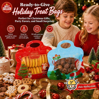 🎁Easy Fill, Easy Seal🎄 Festive Self-Seal Treat Bags – Santa & Snowman Print 💖 Resealable, Food-Safe & Perfect for Cookies, Chocolates & Little Gifts 🎅⛄