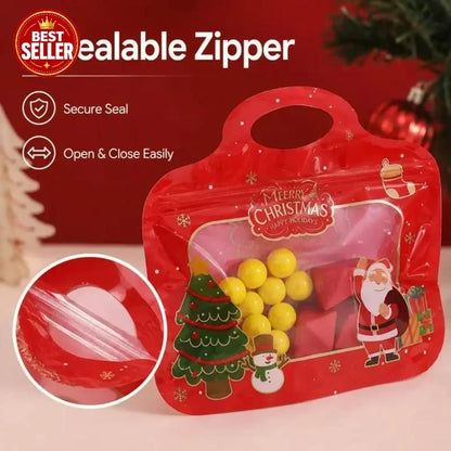 🎁Easy Fill, Easy Seal🎄 Festive Self-Seal Treat Bags – Santa & Snowman Print 💖 Resealable, Food-Safe & Perfect for Cookies, Chocolates & Little Gifts 🎅⛄