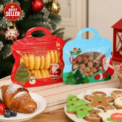 🎁Easy Fill, Easy Seal🎄 Festive Self-Seal Treat Bags – Santa & Snowman Print 💖 Resealable, Food-Safe & Perfect for Cookies, Chocolates & Little Gifts 🎅⛄