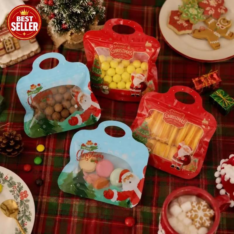 🎁Easy Fill, Easy Seal🎄 Festive Self-Seal Treat Bags – Santa & Snowman Print 💖 Resealable, Food-Safe & Perfect for Cookies, Chocolates & Little Gifts 🎅⛄