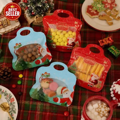 🎁Easy Fill, Easy Seal🎄 Festive Self-Seal Treat Bags – Santa & Snowman Print 💖 Resealable, Food-Safe & Perfect for Cookies, Chocolates & Little Gifts 🎅⛄