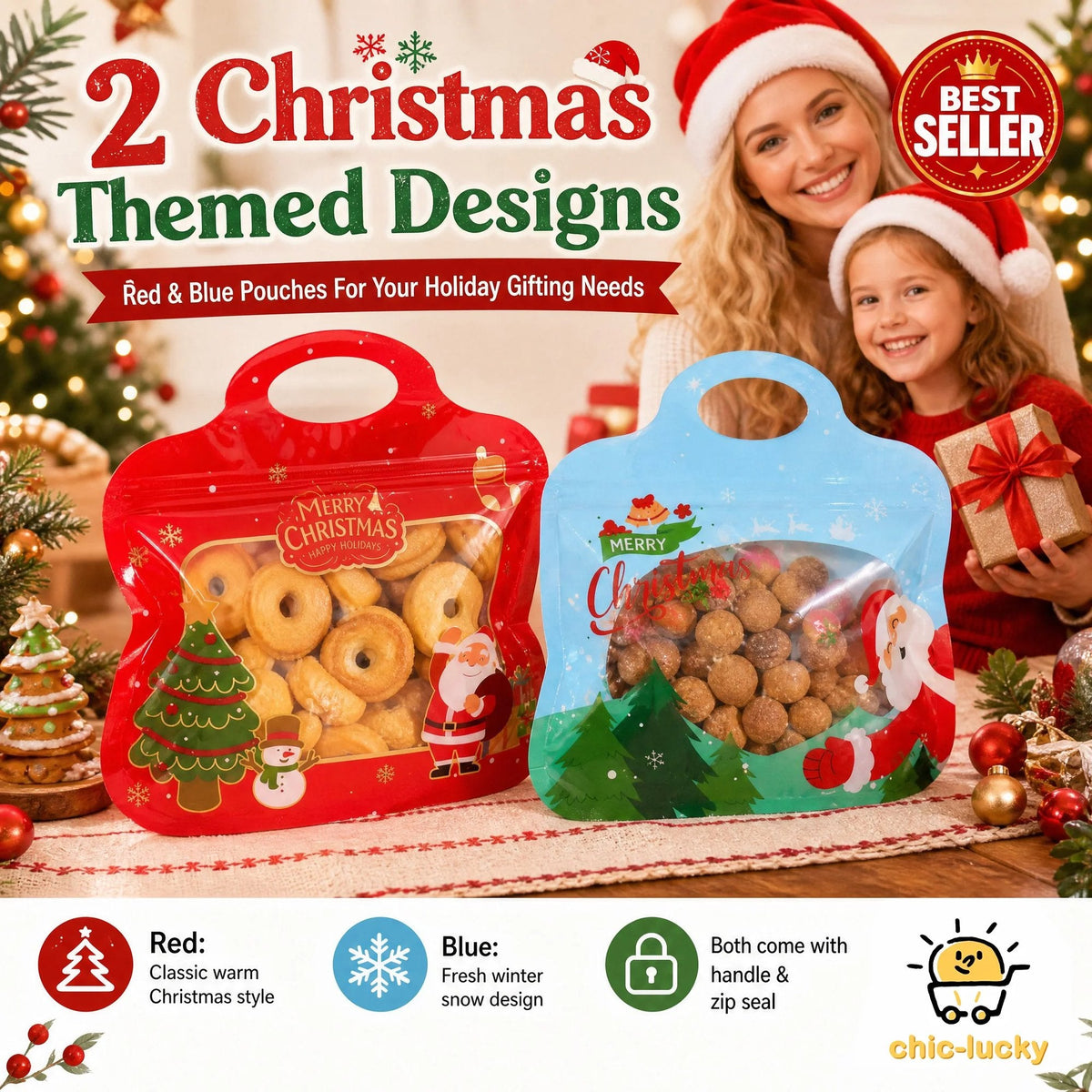 🎁Easy Fill, Easy Seal🎄 Festive Self-Seal Treat Bags – Santa & Snowman Print 💖 Resealable, Food-Safe & Perfect for Cookies, Chocolates & Little Gifts 🎅⛄