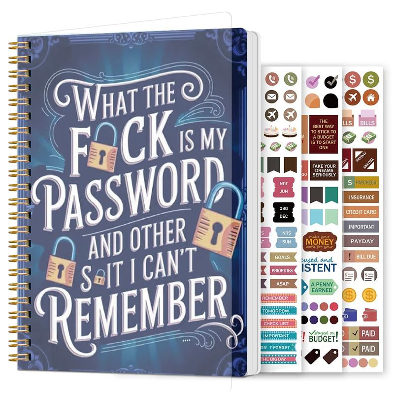 🔥📅Funny Password Notebook - Spiral Bound with Lock Icons & Funny Security Phrases✍️