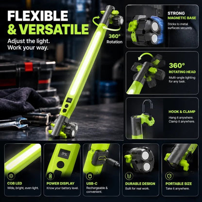 Rechargeable COB Work Light, USB-C Magnetic LED Inspection Light with Hook & Clamp, 360° Rotating Portable Garage Mechanic Light for Car Repair, Emergency, Camping