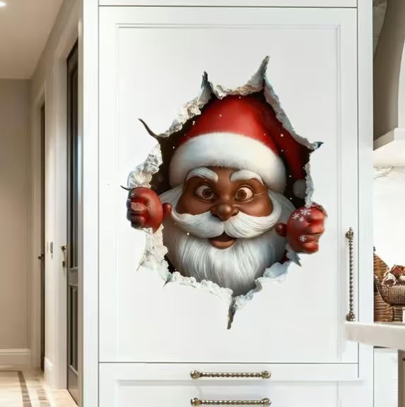💥🎁"Santa's Breaking In!" 🎅🏿🎅2D Christmas Creative Wall Sticker