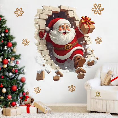 💥🎁"Santa's Breaking In!" 🎅🏿🎅2D Christmas Creative Wall Sticker