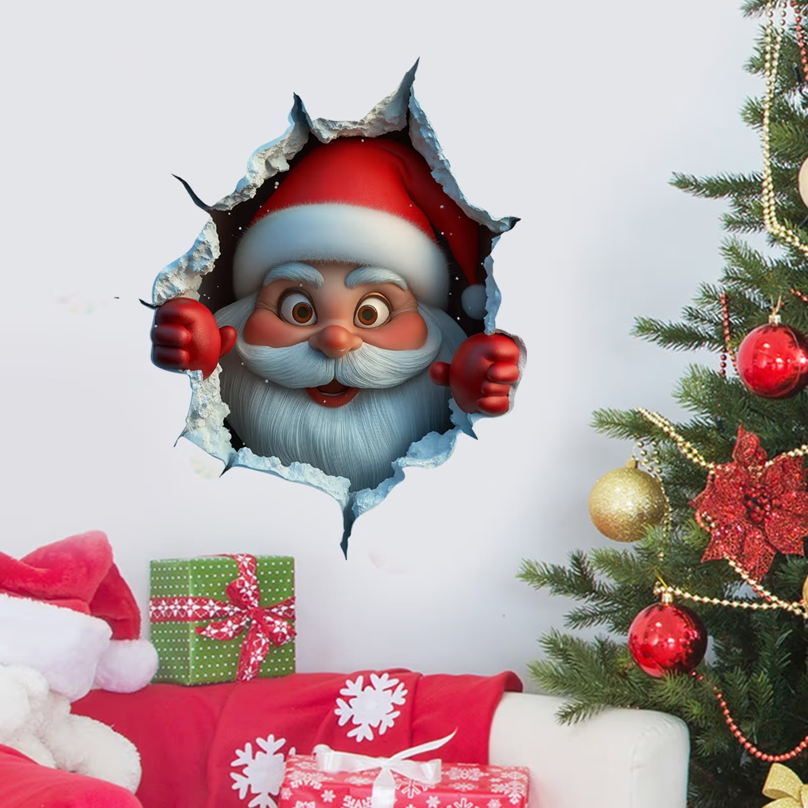 💥🎁"Santa's Breaking In!" 🎅🏿🎅2D Christmas Creative Wall Sticker