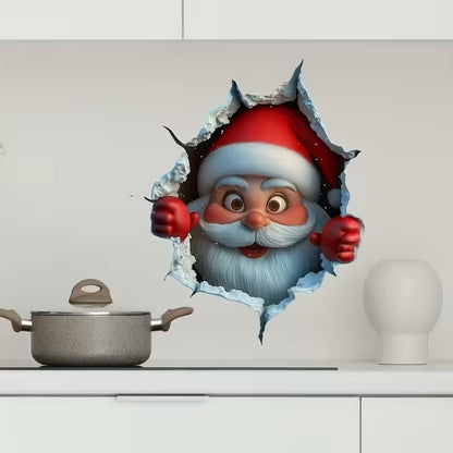 💥🎁"Santa's Breaking In!" 🎅🏿🎅2D Christmas Creative Wall Sticker