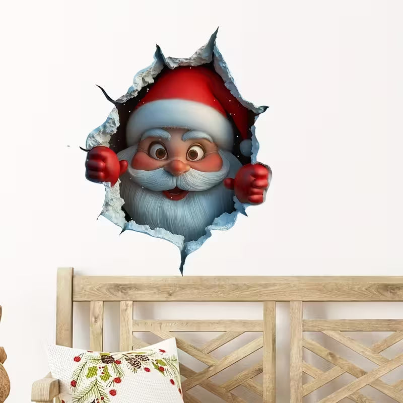 💥🎁"Santa's Breaking In!" 🎅🏿🎅2D Christmas Creative Wall Sticker