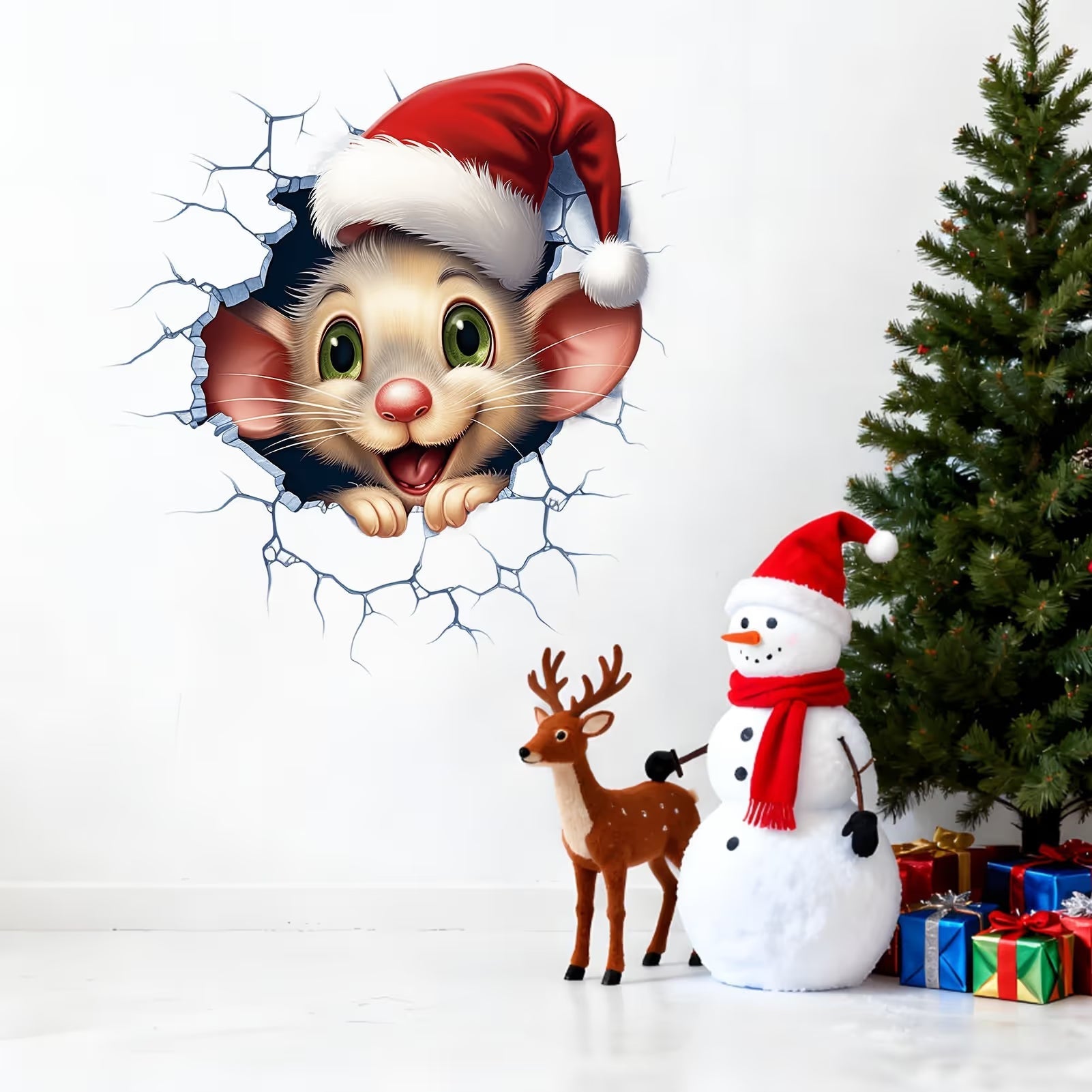 💥🎁"Santa's Breaking In!" 🎅🏿🎅2D Christmas Creative Wall Sticker
