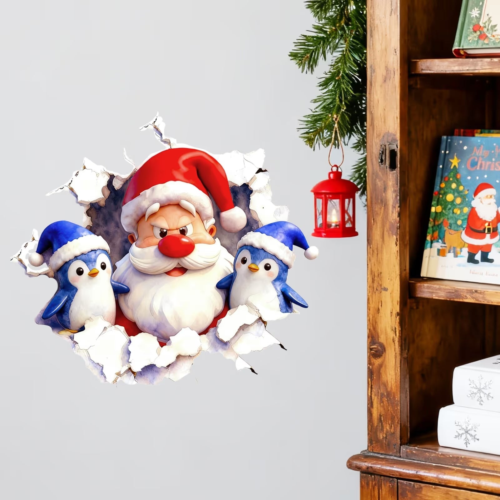 💥🎁"Santa's Breaking In!" 🎅🏿🎅2D Christmas Creative Wall Sticker