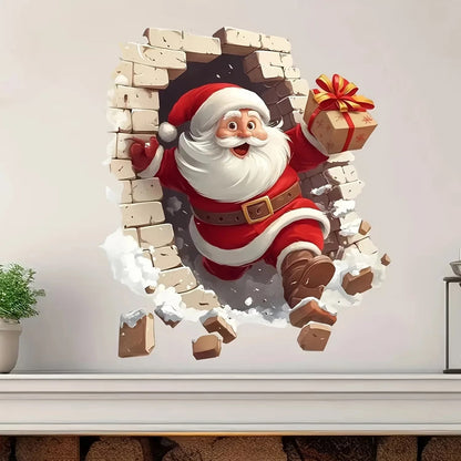 💥🎁"Santa's Breaking In!" 🎅🏿🎅2D Christmas Creative Wall Sticker