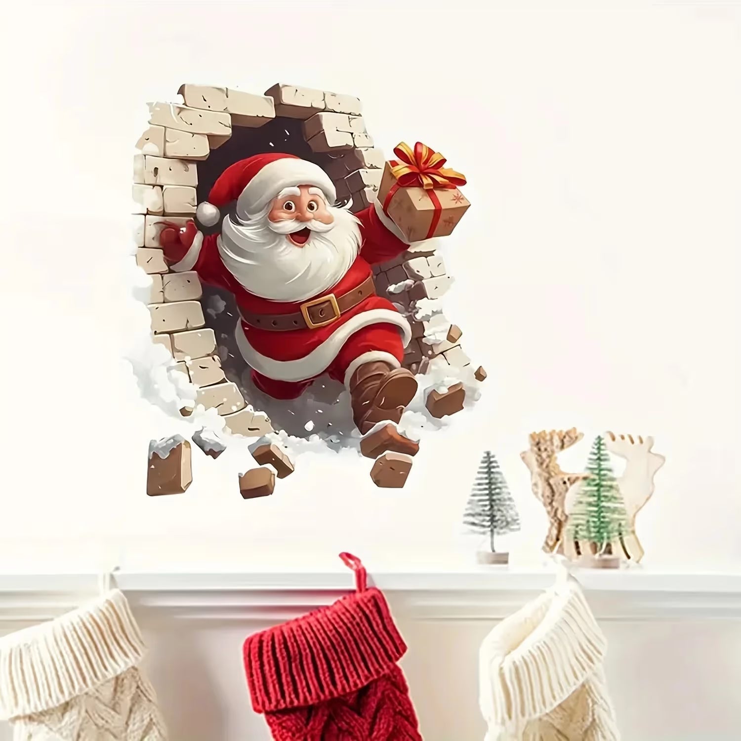 💥🎁"Santa's Breaking In!" 🎅🏿🎅2D Christmas Creative Wall Sticker