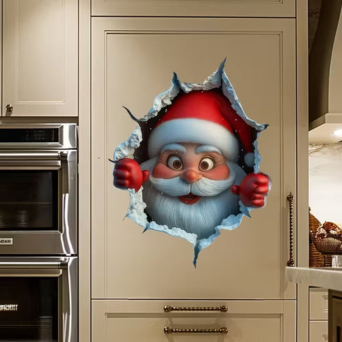 💥🎁"Santa's Breaking In!" 🎅🏿🎅2D Christmas Creative Wall Sticker