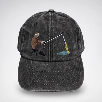 🎣🧢 Catch of the Day Interactive Fishing Cap –🎁 Vintage Washed Moving Fish Hat