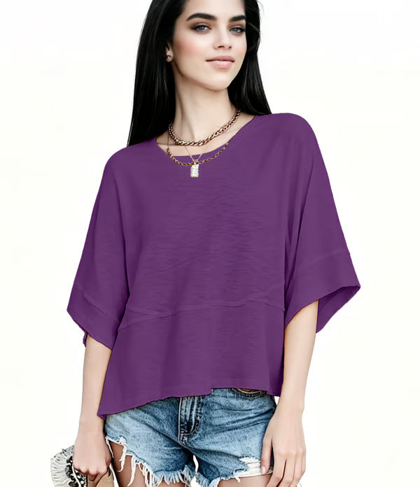 ☀️ Women's Summer Casual Crewneck Batwing Top – Loose Fit, Cute & Breezy 🌸