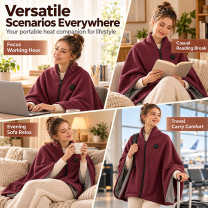Heated blanket/shoulder wrap with USB charging and 3-level temperature control