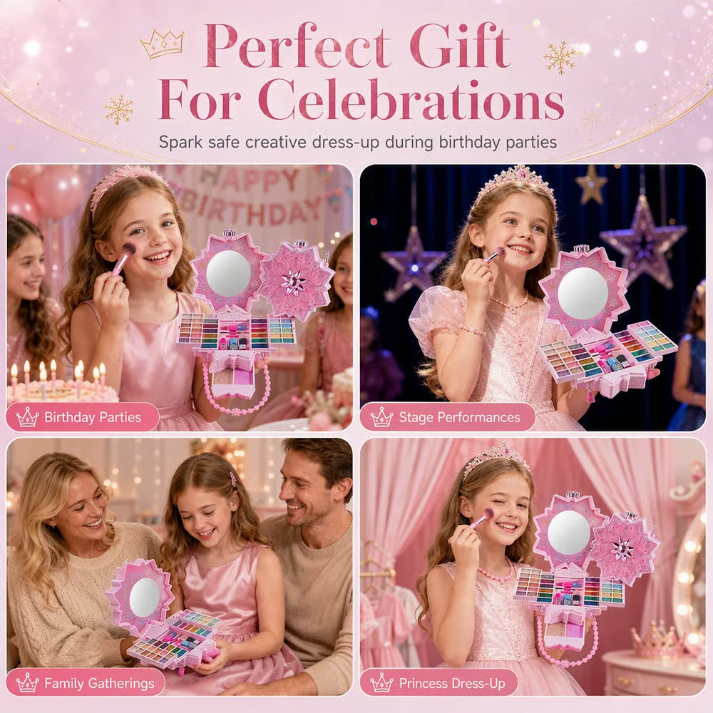 ✨💥📢📢 Washable Princess Makeup Set – Non‑irritating, trays & portable case 🎀