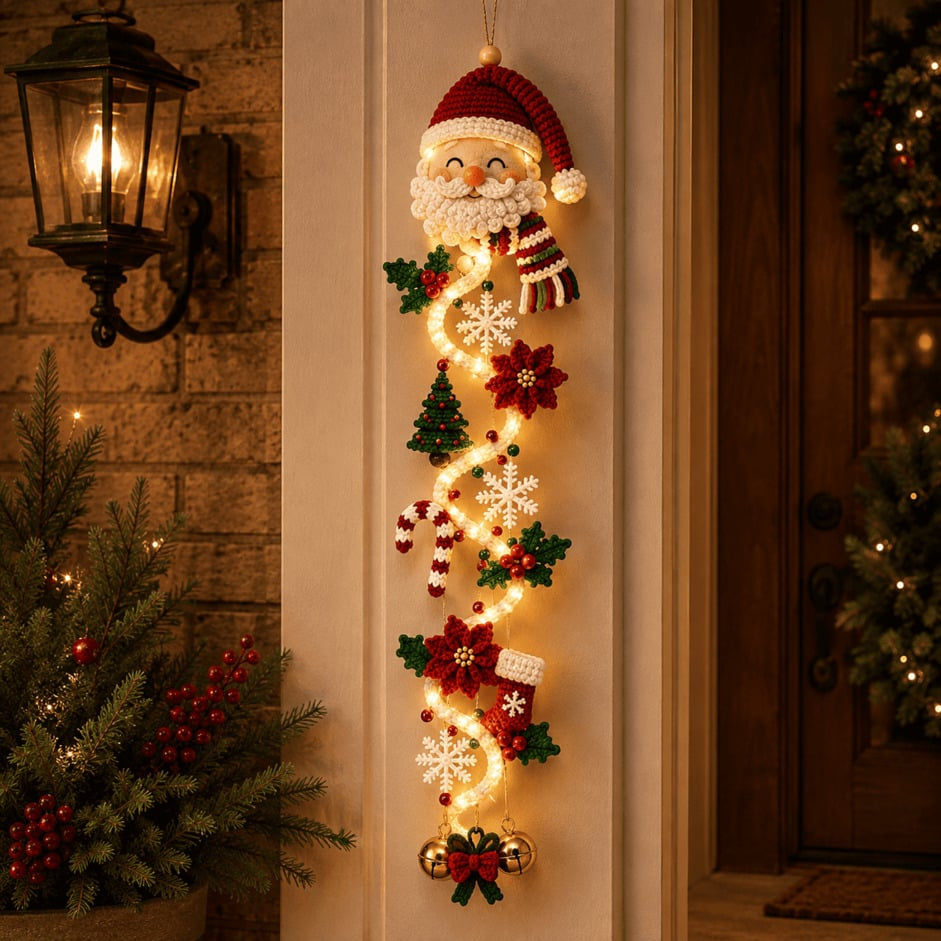 🎄Light-Up Christmas Door Hanger | 6 festive light designs, warm glow, 3D details, and space-saving vertical decor ✨
