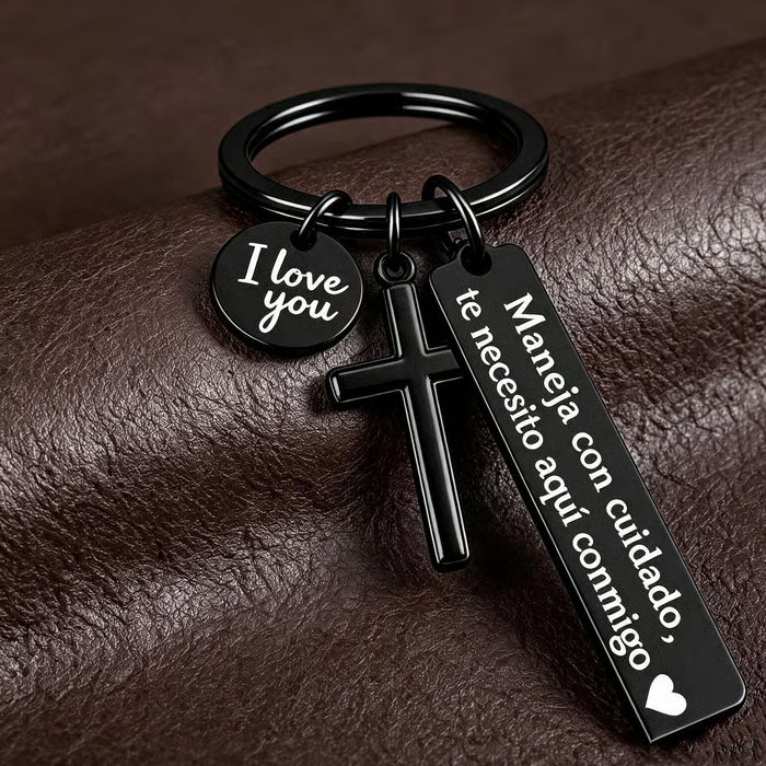 Keychain with Cross and "I Love You" Charm