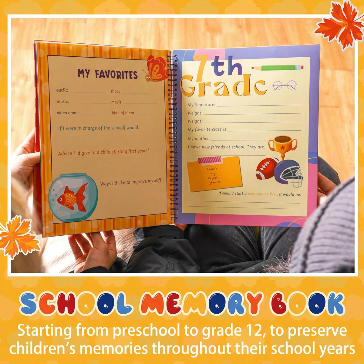 📖School Memory Book with 14 Keepsake Pockets