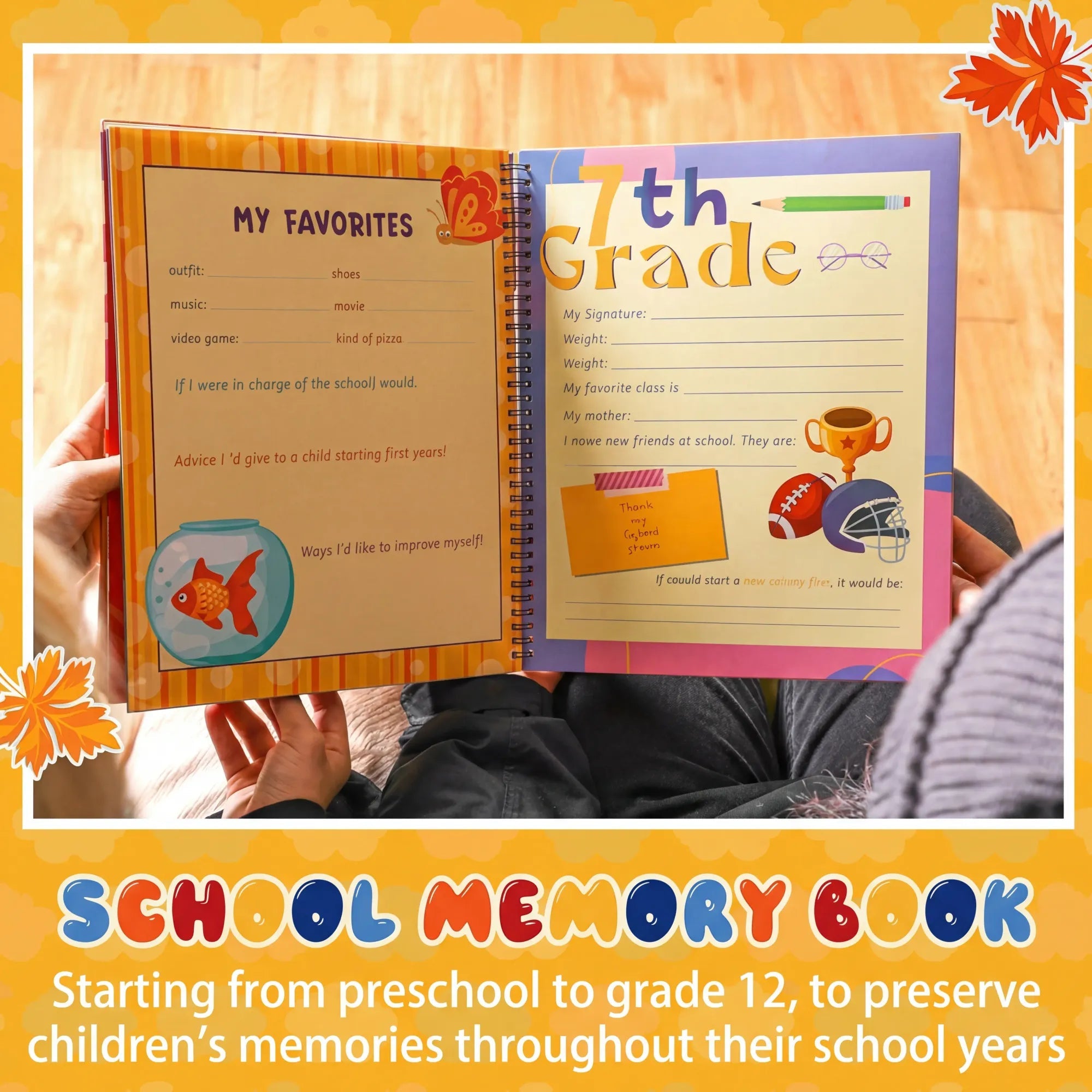 📖School Memory Book with 14 Keepsake Pockets