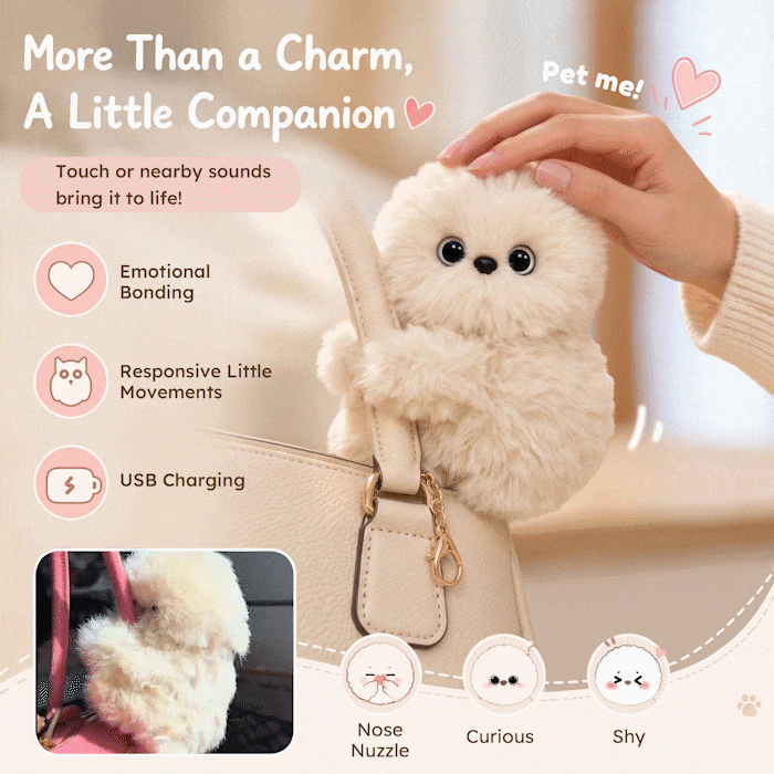 ✨Interactive Plush Bag Charm – Cute Motion-Sensing Companion with Moving Head, Your bags new best friend.💕