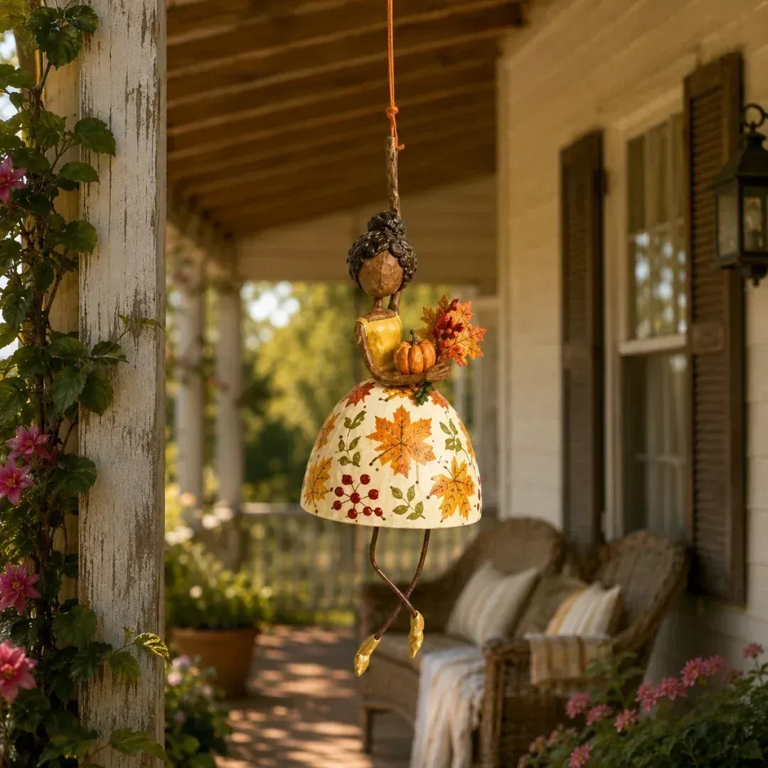 🌸 Hand-painted Hanging Ornament "Dancing Lady" – Playful Folk Art That Comes to Life | Handcrafted Floral Bell Skirt, Wire Legs and Little Songbird Charm