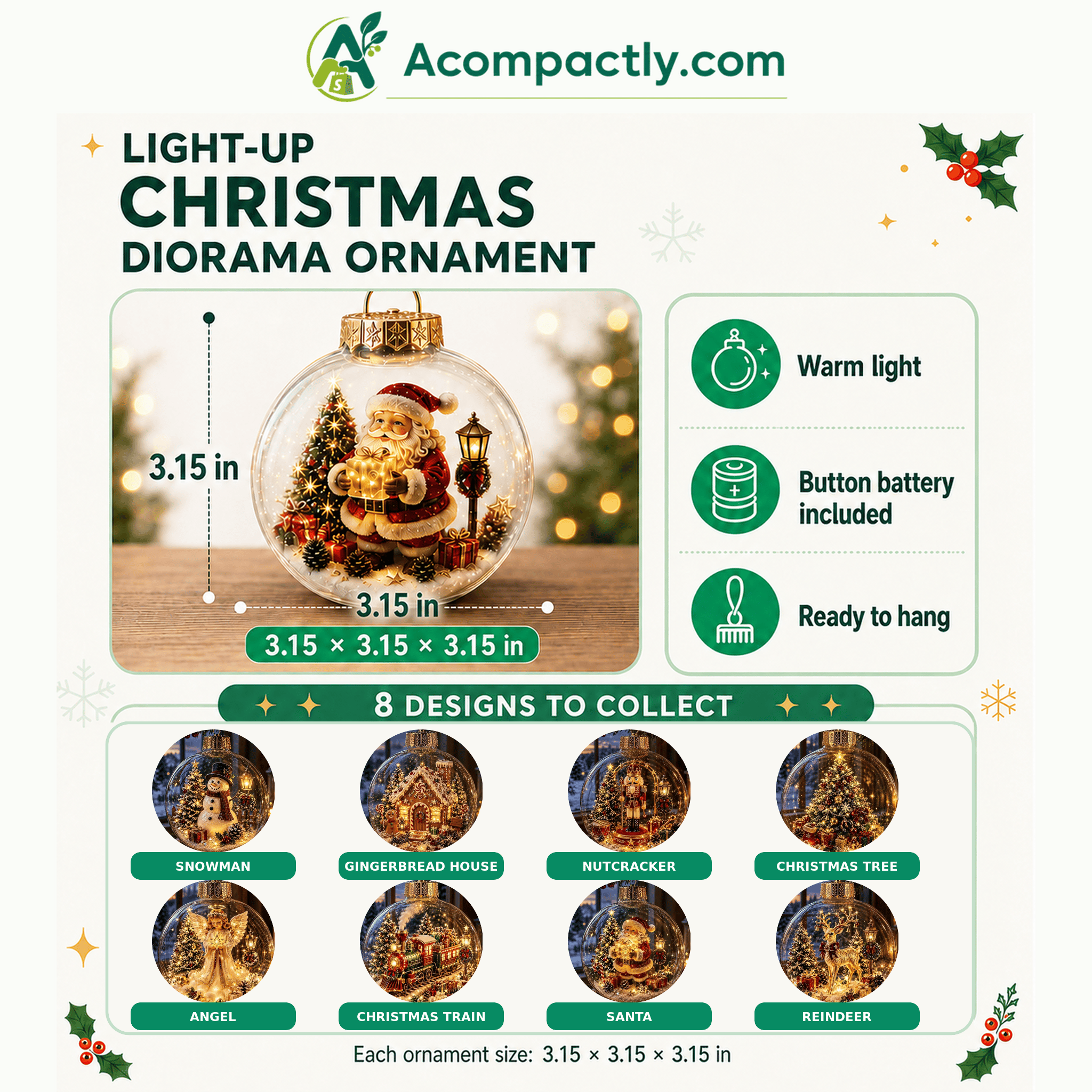 🎄 Light-Up Christmas Diorama Ornament 🔥