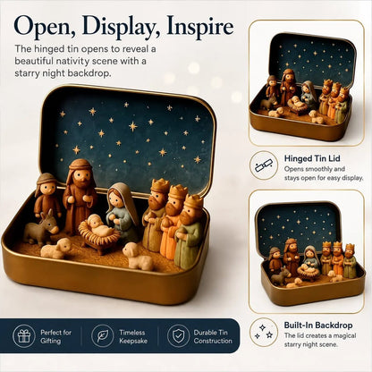 ✝️ Mini Nativity Scene Keepsake Tin — Pocket-Sized Christmas Holy Family Set