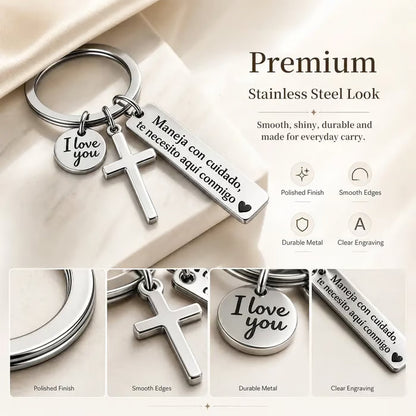 Keychain with Cross and "I Love You" Charm