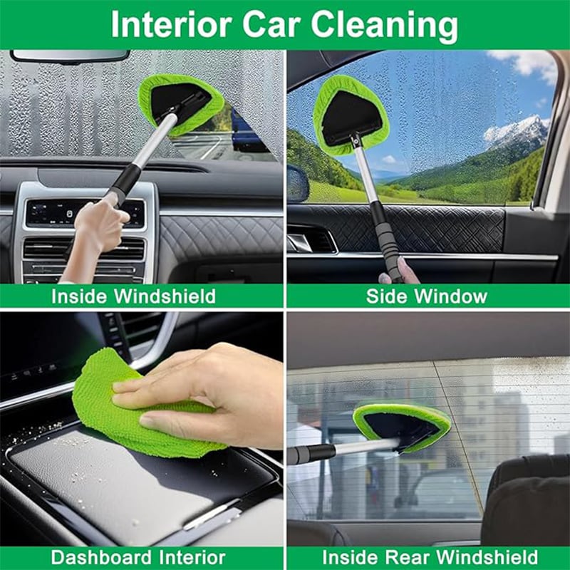 💥 💥  🔥  Windshield Cleaning Tool,  with 4 Reusable and Washable Microfiber Pads and Extendable Handle