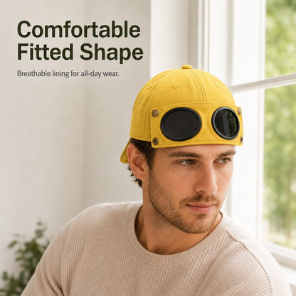 Detachable Goggle Pilot Baseball Cap Vintage Hat for Street Fashion & Daily Outfit