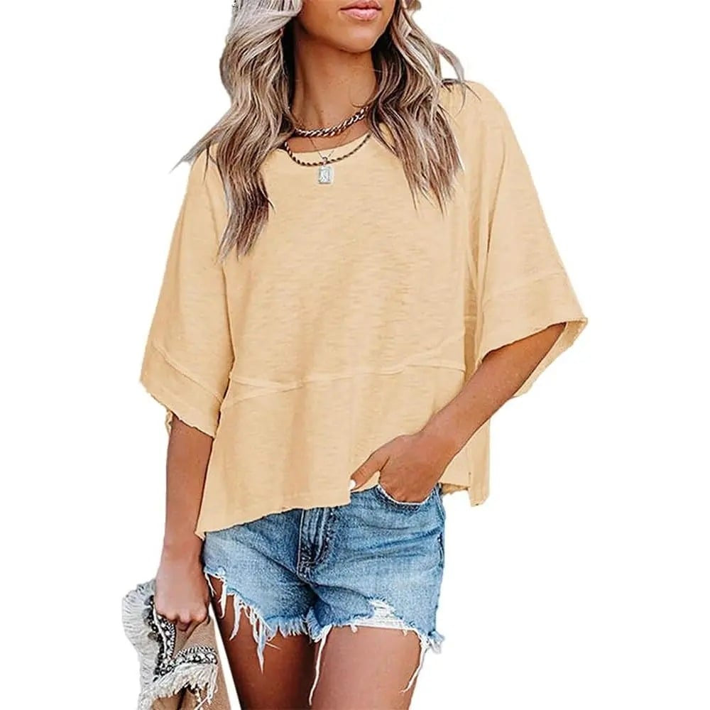 ☀️ Women's Summer Casual Crewneck Batwing Top – Loose Fit, Cute & Breezy 🌸