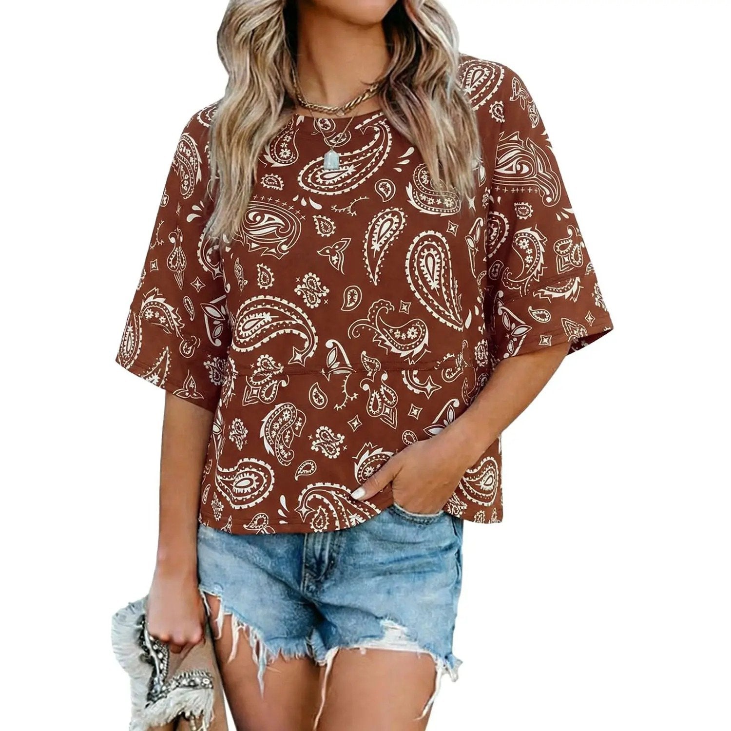 ☀️ Women's Summer Casual Crewneck Batwing Top – Loose Fit, Cute & Breezy 🌸