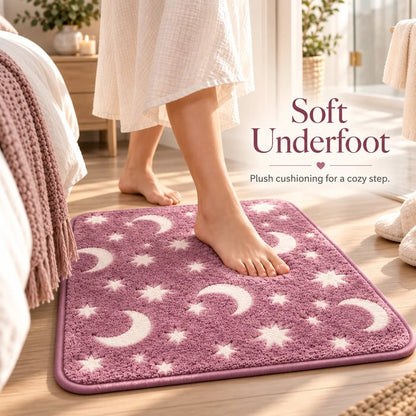🌙 Glow In The Dark Moon & Star Bathroom Mat Set – 3-Piece Plush Set