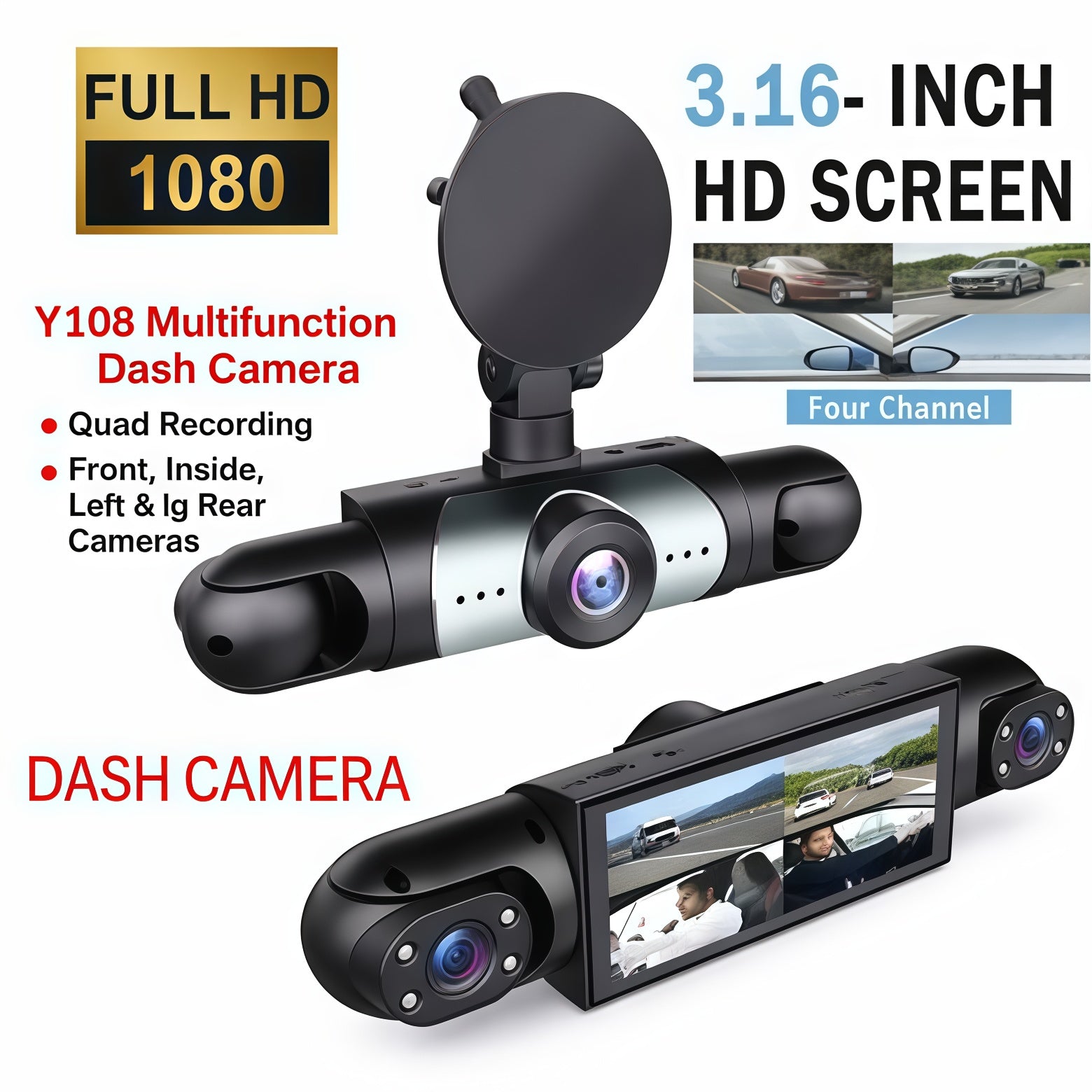 🚗4-Channel 1080P Dash Camera with Night Vision