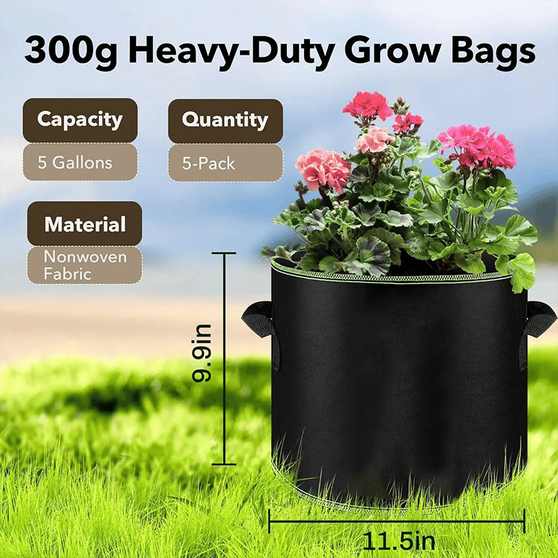 5-Pack 5 Gallon Grow Bags