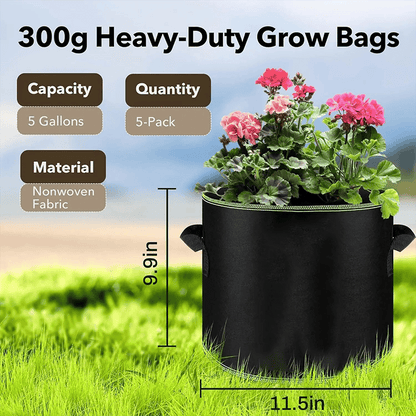 5-Pack 5 Gallon Grow Bags