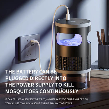 Indoor Insect Trap with Light and Suction Non Zapper Flying Bug Catcher for Mosquitoes Fruit Flies Gnats and Moths（Includes One 18650 Rechargeable Lithium Battery）