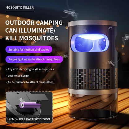 Indoor Insect Trap with Light and Suction Non Zapper Flying Bug Catcher for Mosquitoes Fruit Flies Gnats and Moths（Includes One 18650 Rechargeable Lithium Battery）