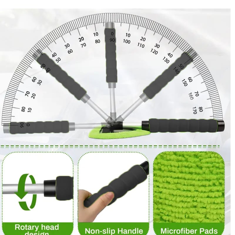 💥 💥  🔥  Windshield Cleaning Tool,  with 4 Reusable and Washable Microfiber Pads and Extendable Handle